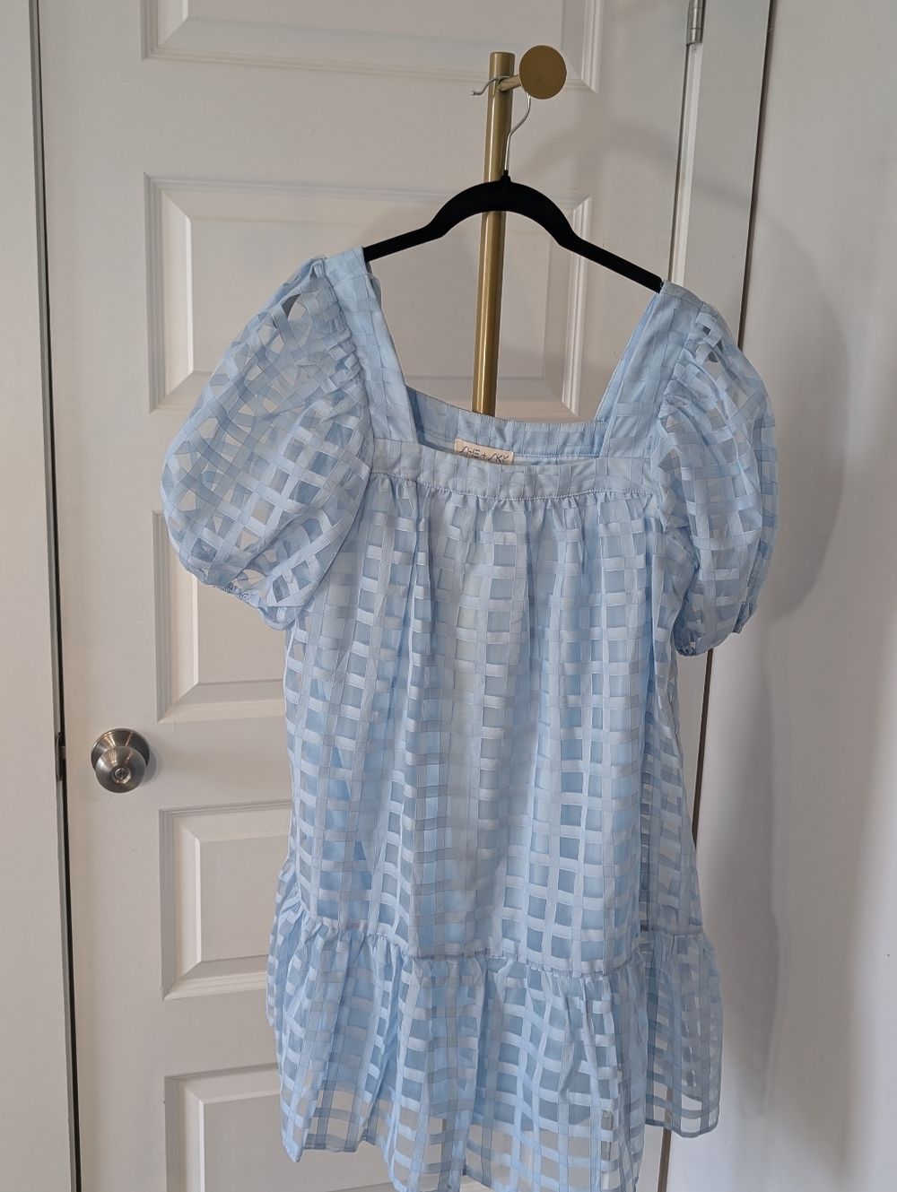She + Sky Light Blue Sheer Puff Sleeve Dress Size Med - Picture 4 of 10